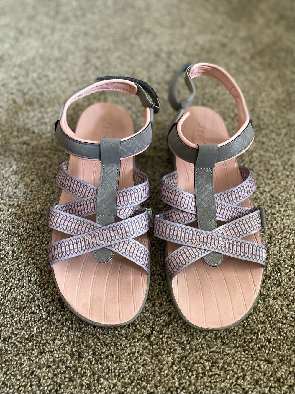 Women’s Size 9 Jsport Pink & Gray Strappy Sandals